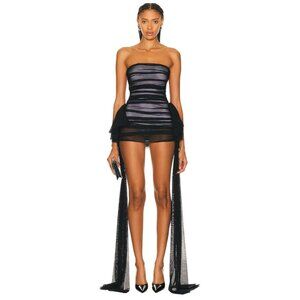 Norma Kamali Strapless Bill Pickleball Dress in Black Snow White Small Womens